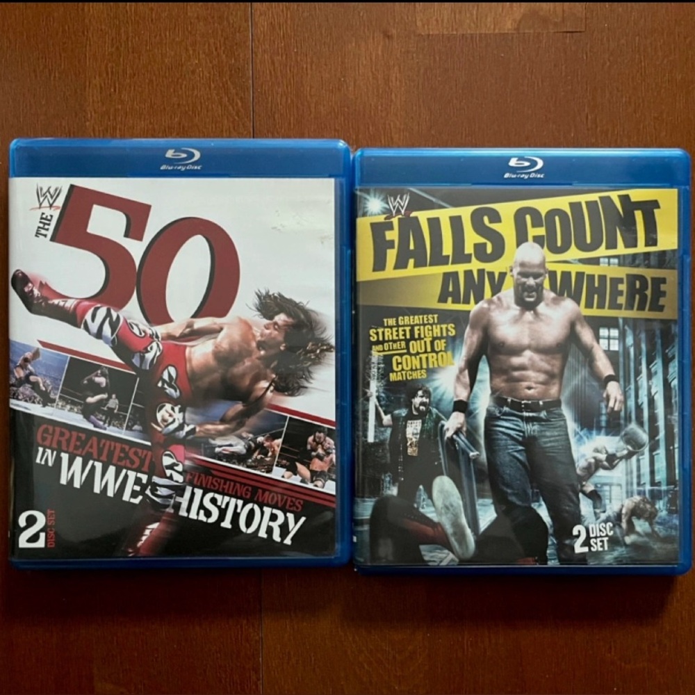 WWE Blu-ray Set with Red, White, Yellow & Blue Artwork